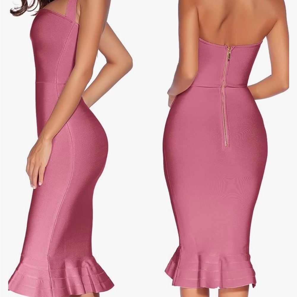 Pink midi bandage dress